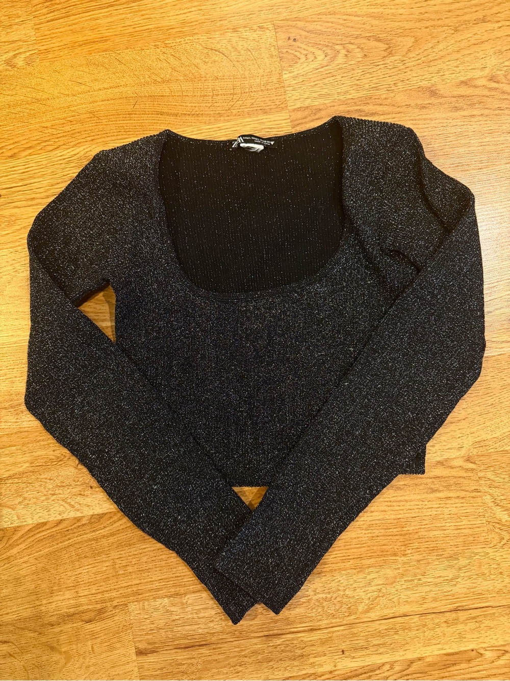 Zara Black Metallic Shimmer Long Sleeve Crop Top